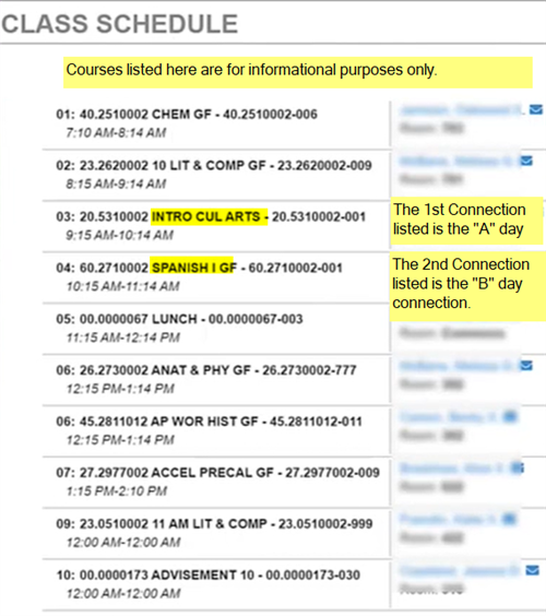 class schedule 